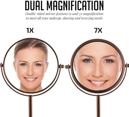 OVENTE 6'' Tabletop Makeup Mirror with 1X/7X Magnification, 360° Swivel Design, Double-Sided Free-Standing Vanity Mirror Perfect for Dresser, Bedroom and Office Desk, Antique Bronze MNLT60ABZ1X7X
