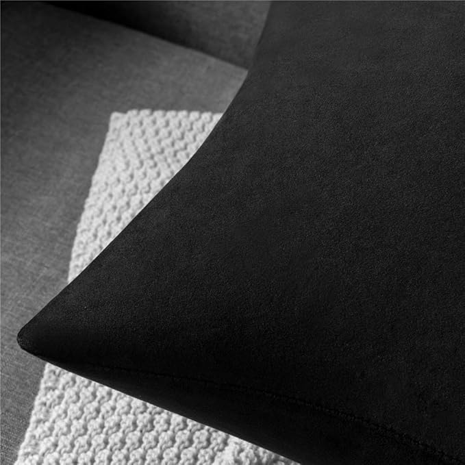 Decorative Pillow Covers 12x20 Black: 2 Pack Cozy Soft Velvet Rectangular Throw Pillow Cases for Farmhouse Home Decor