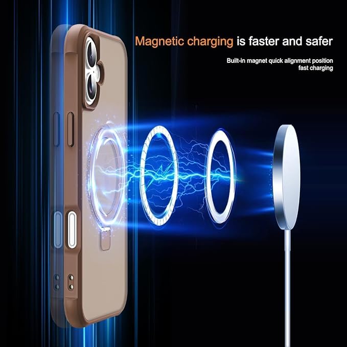 Compatible with iPhone 17 Case with Invisible Magnetic O-Ring Stand Military-Grade Translucent Phone Case for iPhone 17 6.3" [Compatible with Mag-Safe][Great Grip Feeling],Desert Brown