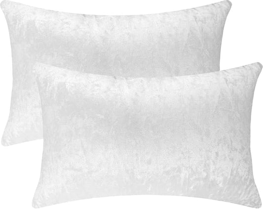 2 Pack 12x20 Pillow Cover Velvet Pillow Covers, Square Throw Pillow Covers for Living Room Decorations Throw Pillow Case, Throw Pillow Cover Cushion Cover for Home Sofa Bedroom Car, Silver White