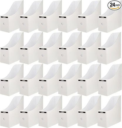 Limitliho 24 Pack White Cardboard Magazine File Holder for Desk, Shelves, Office or Home, Vertical Book Bins for Classroom and Library Use, 10.6'' H×10.2'' L ×3.5''W Folder Organizer Box