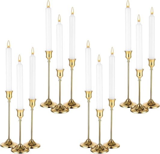 12 Pack Brass Golden Candlestick Holders, Vintage Taper Candle Holders Set in 3 Sizes for Dining Table, Fireplace, Party Decor