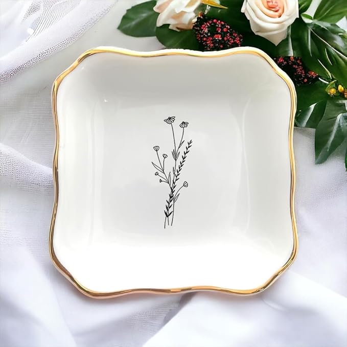 Ceramic Flower Trinket Dish, Mom Ring Dish, Bridal Shower Gift, Friendship Gift For Friend, Bride To Be Gift, Bridesmaid Gifts, Daughter Birthday Gift, Mothers Day Gift