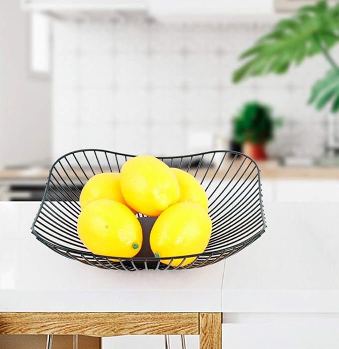 Metal Fruit Basket - Black Fruit Bowl for Kitchen Counter - Wire Storage Basket for Vegetable Snack Candy - Square Fruit Holder for Countertop - 10 Inches (Square)