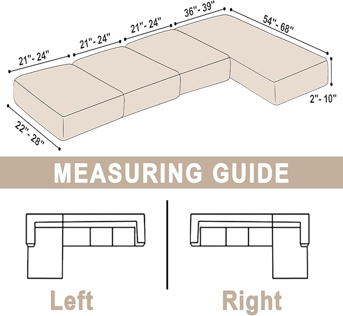 Sectional Couch Covers for 4-Piece Seat Cushion Velvet Separate L Shape Couch Cover Stretch Sofa Slipcover with 2 Pieces Pillowcases Furniture Protector (Sofa 3 Seater + 1 Chaise, Beige)