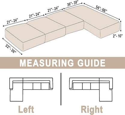 Sectional Couch Covers for 4-Piece Seat Cushion Velvet Separate L Shape Couch Cover Stretch Sofa Slipcover with 2 Pieces Pillowcases Furniture Protector (Sofa 3 Seater + 1 Chaise, Beige)