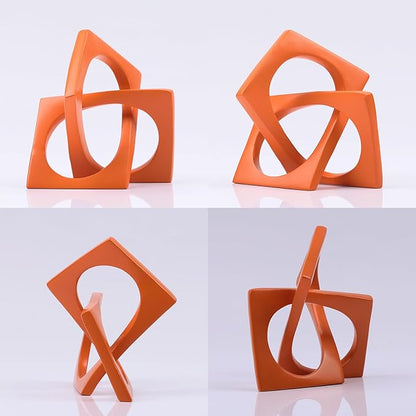DOVDOV Geometric Cube Orange Knot Decorations, Geometric Sculptures, Modern Home Decorations for Home Decor Accents, Dining Tables, on Shelves, Consoles, entryway Tabletop centrepieces