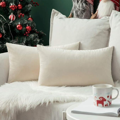 MIULEE Velvet Throw Pillow Covers 12x20 Inch, Pack of 2 - Cream White, Soft Solid Lumbar Decorative Pillow Covers Modern Luxury Home Decor for Spring Couch Sofa Bedroom Livingroom