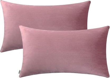 Jeneoo Comfy Decor Velvet Throw Pillow Covers for Home Sofa Decorative Lumbar Couch Cushion Cases (12 x 20 Inches, Dusty Rose)