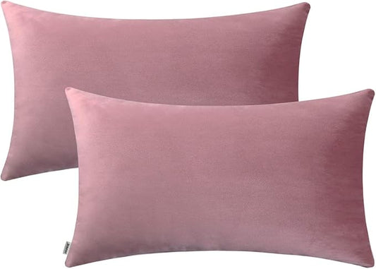 Jeneoo Comfy Decor Velvet Throw Pillow Covers for Home Sofa Decorative Lumbar Couch Cushion Cases (12 x 20 Inches, Dusty Rose)