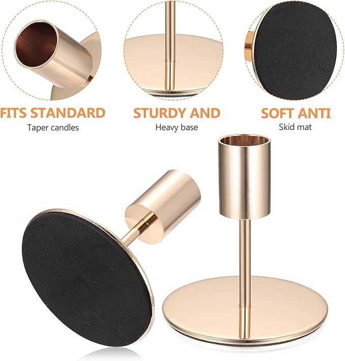 3 Pcs Gold Taper Candle Holders, Gold Candlestick Holderss, Candle Sticks Holder Decor for Mantel Centerpiece Fireplace Wedding Dinning Party Home Cabinet Table Decor(3.3 inch Height)