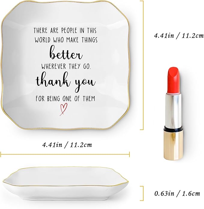 Thank You Gifts for Woman, Ceramic Jewelry Dish Tray, Trinket Dish, Appreciation Inspirational Farewell Birthday Gifts for Women Coworker Employee Teacher Nurse Friends