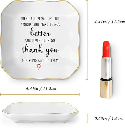 Thank You Gifts for Woman, Ceramic Jewelry Dish Tray, Trinket Dish, Appreciation Inspirational Farewell Birthday Gifts for Women Coworker Employee Teacher Nurse Friends
