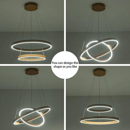 MADEM Modern LED Chandelier 2-Ring Circular Dimmable Pendant Light Contempoary Chanderlier Flush Mount Pendant Lighting for Living Room Dining Room, Bedroom,3000K-6000K, Gold, 60W