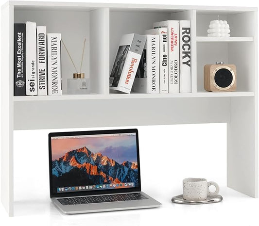 GOFLAME 4 Cubes Desktop Bookshelf, 37” Tabletop Wood Desk Shelf for Computer Monitor, Modern Countertop Desk Display Hutch Storage Organizer Shelf for Home Office, Dorm, Study (White)