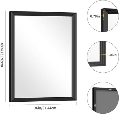 Black Bathroom Mirror 36 x 48 Inch Rectangle Wave Beveled Frame for Wall Bathroom Vanity Mirror for Over Sink, Tempered Glass,for Entryway Hangs, Bathroom Living Room Horizontal or Vertical