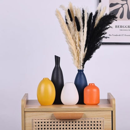 Colorful Ceramic Bud Vases Set of 5 - Modern Yellow, Orange, Blue Small Vases for Home Decor - Ideal for Living Room, Kitchen, Office, Bathroom, Mantle, Entrance, Farmhouse & Coffee Table Decorations