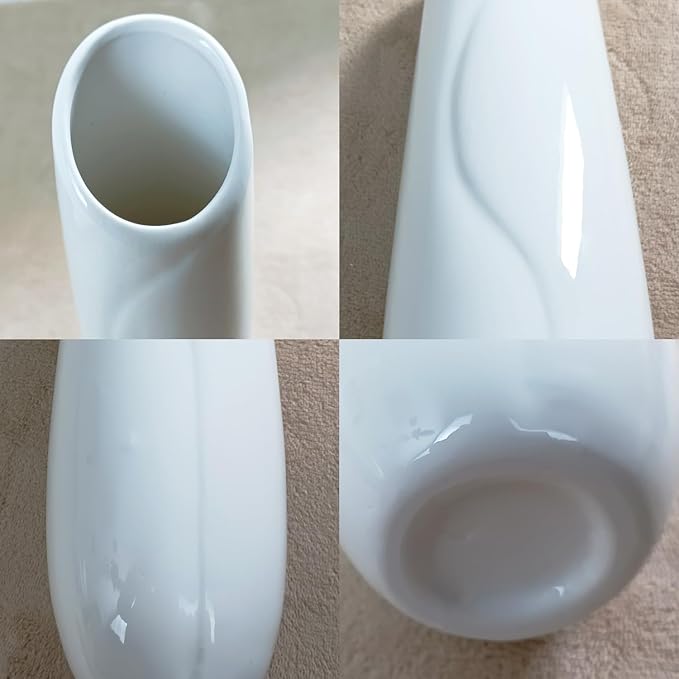 12Inch Tall White Ceramic Flower Vase,Home Decor White Vases for Pampas Grass,Modern Textured Vases for Living Room Decorations,Shelf,Table Centerpieces,Farmhouse Small Ceramic Vase
