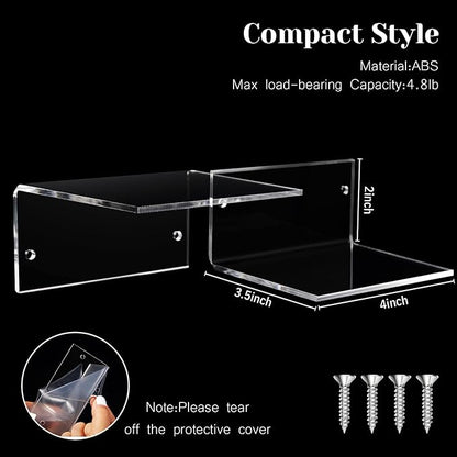 Yalikop 10 Pieces Small Floating Shelves for Wall 4'' Acrylic Mini Wall Shelf Acrylic Display Shelf Clear Hanging Shelves Room Decor for Bedroom, Bathroom, Living Room, Office