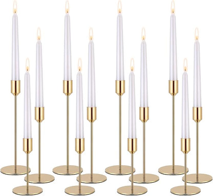 Set of 12 Candle Stick Candle Holder Gold Candlestick Holders Metal Taper Candle Holders for Wedding Tables Centerpieces Candlelight Dinner Home Decor(Candles not Include)