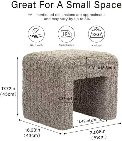 Get Set Style Vanity Stool Chair,Modern Wool Pouf Ottoman Foot Stool with Wooden Legs Sofa Bench Footstool Extra Seat for Vanity,Makeup Room,Living Room,Entryway,Office (Fully Assembled) (Khaki)