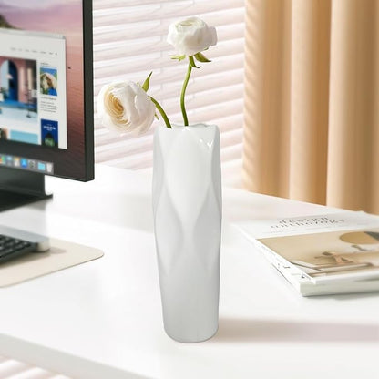 12Inch Tall Ceramic White Flower Vase,Home Decor White Vases for Pampas Grass,Modern Textured Vases for Living Room Decorations,Shelf,Table Centerpieces,Farmhouse Small Ceramic Vase