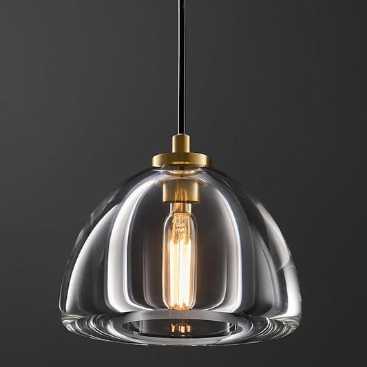 Crystal Pendant Light Kitchen Island: 7" Dimmable Vintage Brass Hanging Lights above Dining Table - Modern K9 Crystals Lighting - Luxury Gold Hemispher Pendants Light Fixtures 3000K E12 Bulbs Included