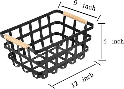 Large Wire Metal Baskets Storage Organizer Farmhouse Baskets Bin for Pantry Cabinets Rustic Kitchen Counter Closet,4 Pack