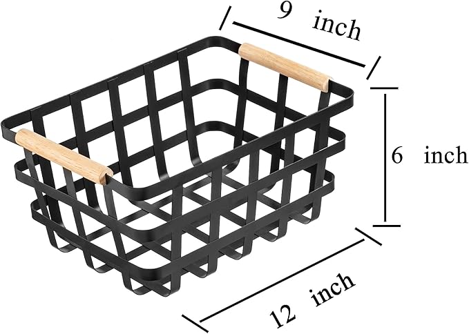 Large Metal Storage Baskets Bins Organizer Farmhouse Freezer Baskets for Pantry Cabinets Rustic Kitchen Counter Closet 4 Pack - Black