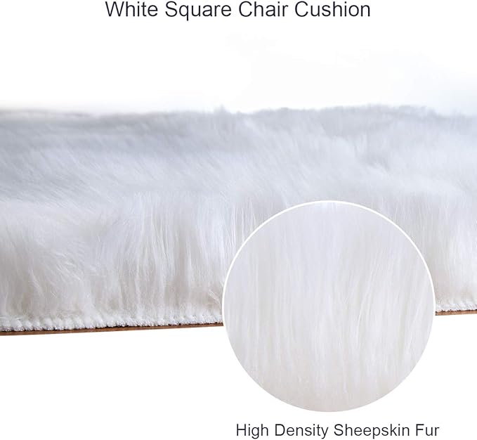 Softlife White Small Faux Fur Sheepskin Throw Rug Fluffy Shag Fur Chair Cover Pad Washable Square Area Rugs for Living Room Bedroom Dorm 20" x 20"