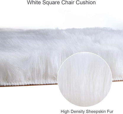 Softlife White Small Faux Fur Sheepskin Throw Rug Fluffy Shag Fur Chair Cover Pad Washable Square Area Rugs for Living Room Bedroom Dorm 20" x 20"