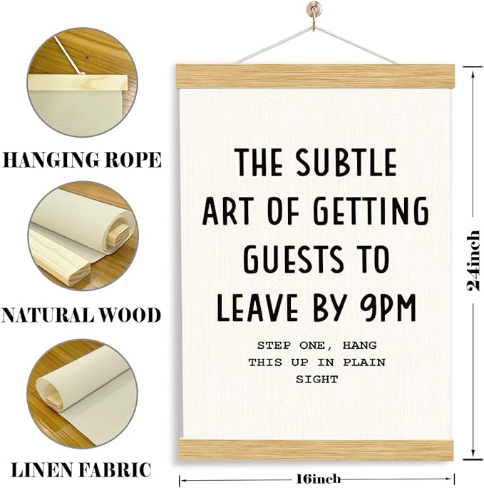 YGSDZY Funny Canvas Poster, The Subtle Art of Greeting Guests to Leave By 9 pm, Decorative Hanging Poster, Funny Kitchen Decor, Living Room Decors, Housewarming Decors, 11.8 * 15.7