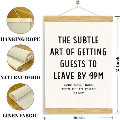 YGSDZY Funny Canvas Poster, The Subtle Art of Greeting Guests to Leave By 9 pm, Decorative Hanging Poster, Funny Kitchen Decor, Living Room Decors, Housewarming Decors, 11.8 * 15.7