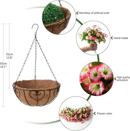 Homsunny Artificial Faux Hanging Flowers Baskets for Outdoor Spring Decoration,Fake Silk Plants for Outside Indoors Porch Patio Home Summer Decor(Pink)