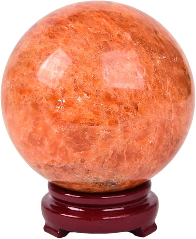 JIC Gem Real Sunstone Crystal Sphere Ball Healing Crystal Ball with Decoation Stand for Fengshui Meditation Ball (100-110mm)