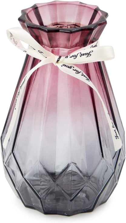 OFFIDIX Glass Vase Gradient Multicolor with Geometric Faceted Design Floral Vase for Weddings, Events, Decorating, Arrangements, Flowers, Office, or Home Decor