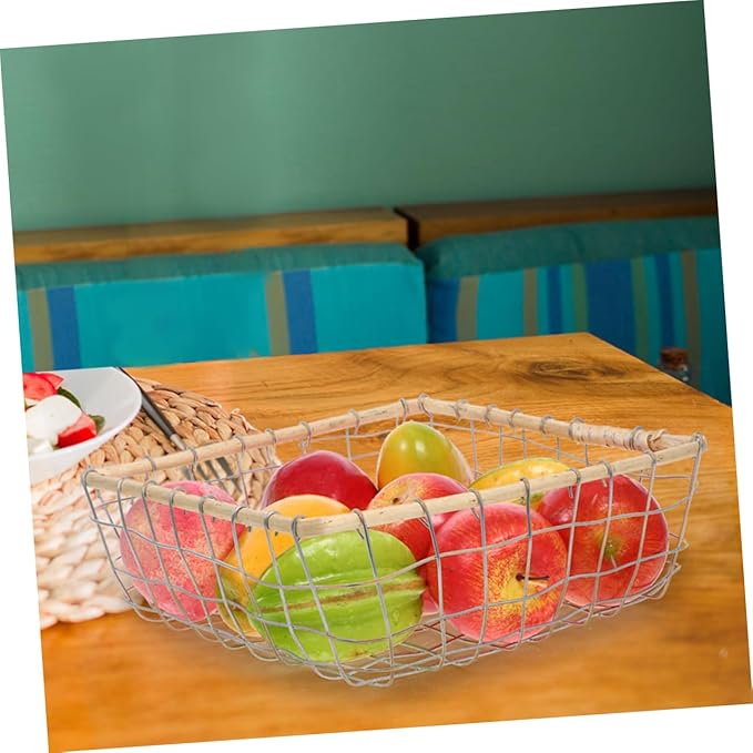 Happyyami Iron Woven Storage Basket Kitchen Living Room Organizer Sturdy Fruit Bowl for Fruits Bread Snacks Easy to Clean Small Square