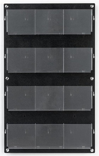 Displays2go Wall Pamphlet Display, Acrylic, 12/24 Adjustable Slots, Aluminum Standoffs - Black (2RP12BLK)