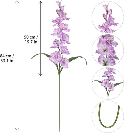 IPOPU Purple Artificial Gladiolus Flowers 5PCS Lavender Flowers Artificial Gladiolus 33" Long Stem Artificial Flowers for Tall Vase Wedding Home Party Table Floral Arrangement (Light Purple)