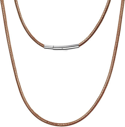 Leather Necklace Cord with Stainless Steel Clasp, Black/Brown Color Waterproof Wax Rope Chain 2mm 3mm Wide Braided Cord String Necklaces for Men Women 16"-30"