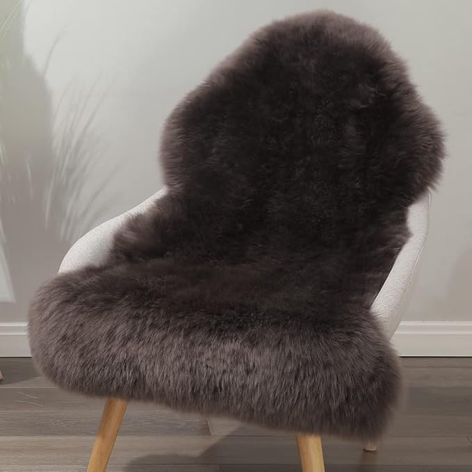 LLB Genuine Sheepskin Area Rug Wool Rug Fur Carpet Fluffy Shaggy Fur Rug for Living Room Kids Bedroom Real Sheepskin Throw Lambskin Rugs Sofa Chair Seat Covers (Chocolate Brown, 2 x 3 ft Sheepskin)