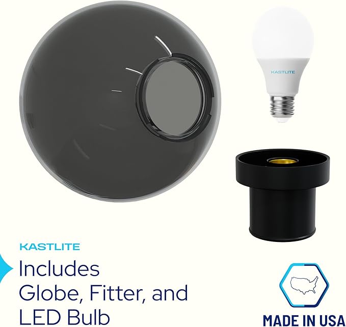 KASTLITE Lamp Post Globe Combo Lighting Fixture | 10" Smoke Acrylic Lens with Black Fitter & Twist Lock Mounting | Fits 3" Diameter Posts (Not Included) | Comes with with 5000K LED Bulb