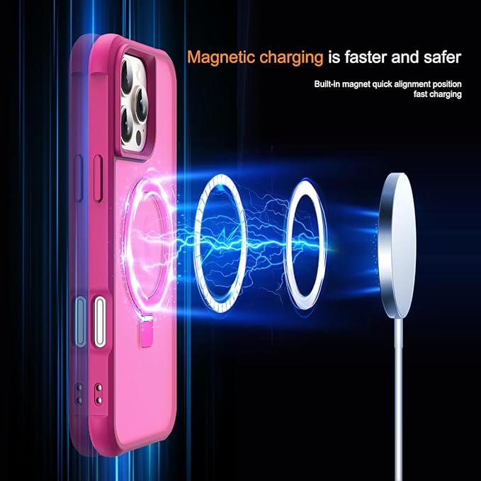 Compatible with iPhone 16 Pro Case with Invisible Magnetic O-Ring Stand Military-Grade Translucent Case for iPhone 16 Pro 6.3" [Compatible with Mag-Safe][Great Grip Feeling], Rose
