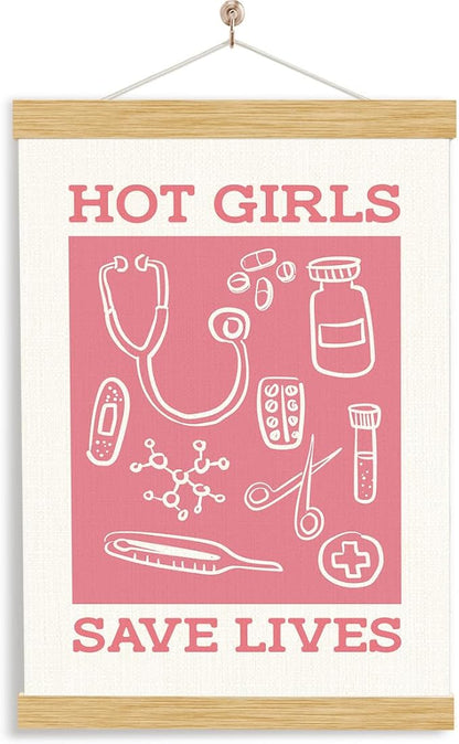 YGSDZY Rustic Hanging Canvas Poster, Hot Girls Save Lives Poster, Healthcare Hanging Posters, Wall Decor Art, Appreciation Gift for Nurse Doctor Women, Girls Gift, 11.8 * 15.7