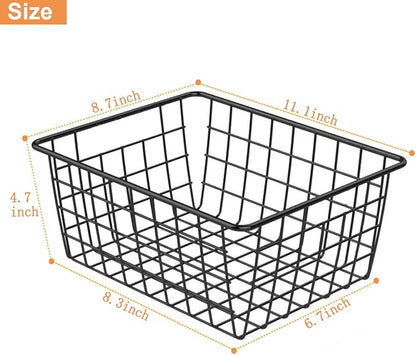Wire Baskets for Organizing, 4 Pack Household Pantry Basket Black Metal Storage Bins Wire Storage Baskets Metal Baskets for for Home Office Kitchen, Bathroom