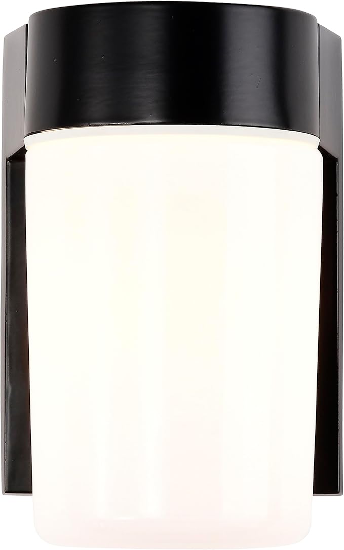 Nuvo Lighting SF77/137 Utility Fixture Die Cast Aluminum Durable Outdoor Wall Mount Porch and Patio Light with White Glass Cylinder, Black