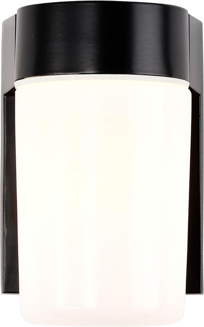 Nuvo Lighting SF77/137 Utility Fixture Die Cast Aluminum Durable Outdoor Wall Mount Porch and Patio Light with White Glass Cylinder, Black