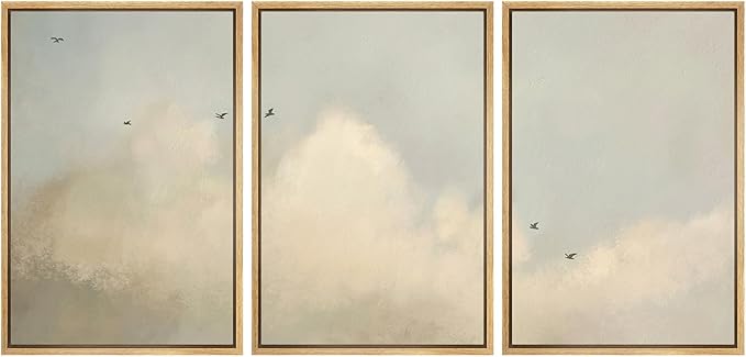 MUDECOR Framed Wall Art Print Set Minimalist Serene Sky with Birds Illustrations Modern Art Boho Decorative Colorful Chic for Living Room, Bedroom, Office - 24"x36"x3 Natural