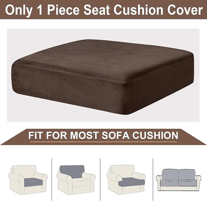 NAISI Couch Cushion Covers 1 Piece Velvet Stretch Sofa Seat Covers or Backrest Covers Soft Individual Couch Covers for Sectional Sofa(1 PC for Seat Cushion or Backrest,Brown)