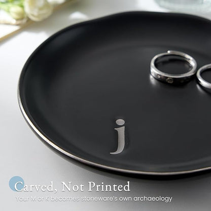 Lolalet Handmade Ceramic Ring Dish Jewelry Tray Plate with Initial, Small Monogram Gift for Her Women Girls Mother, Hostess, Engagement, Bridal Shower, Maid of Honor, Bridesmaid, Birthday, Christmas